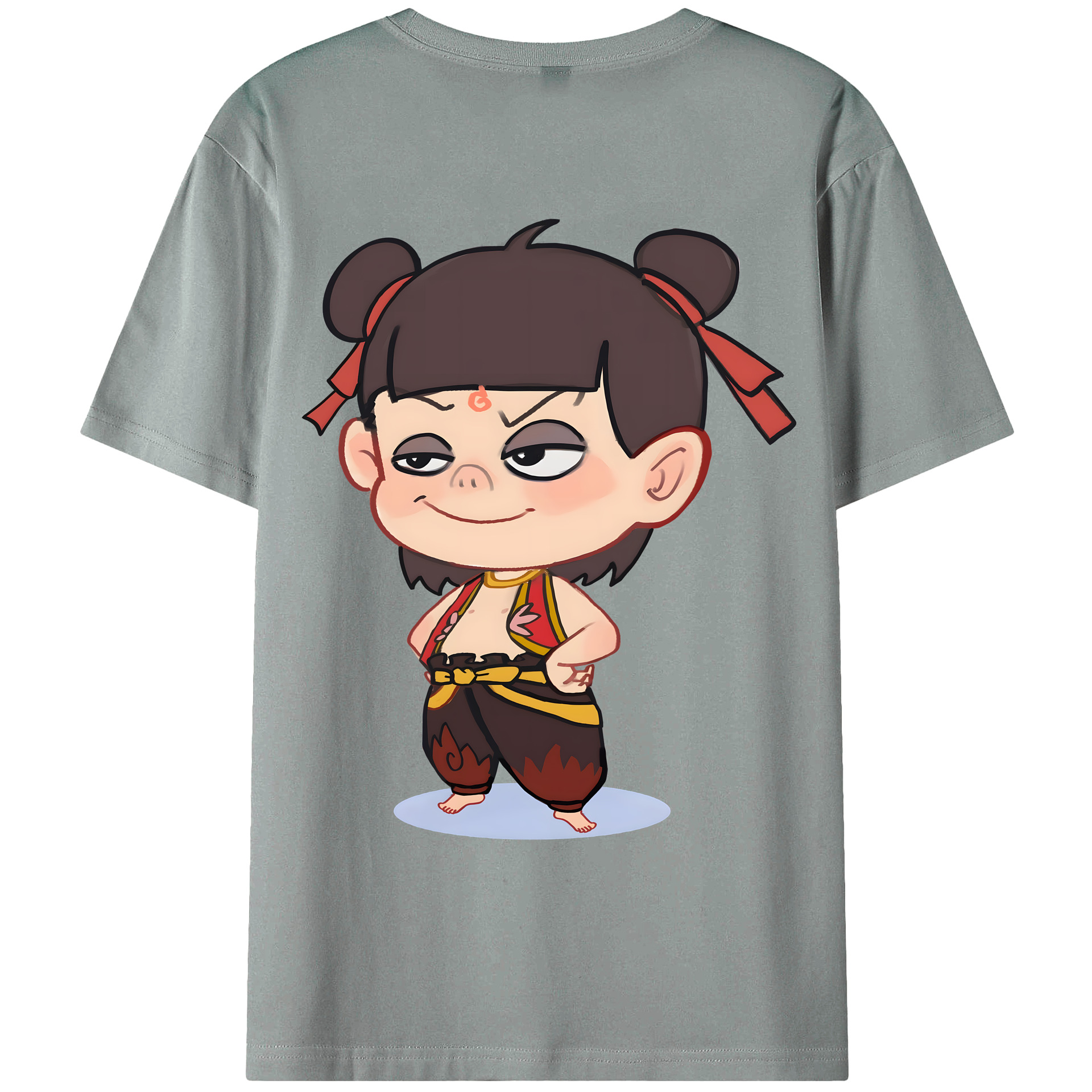 （画像用） Ne Zha 2 ナタ 魔童の大暴れ 綿100％ メンズ半袖Tシャツ（バックプリント） 通気性